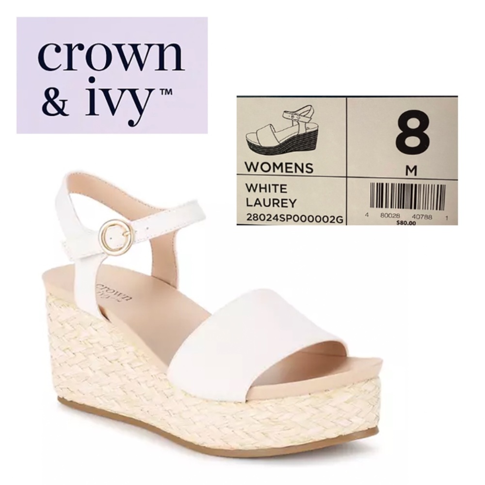 Crown & Ivy - Laurey Sandals Wedge Heel Women's Shoe Size 8 M - White